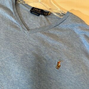 Ralph Lauren Light Heather Blue V-Neck Tee Men’s 2XL Custom Slim Fit L-28 PtP-24